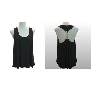 AUW Womens M Black Racerback Tank Top Silver Grommet Ring Back Stretch